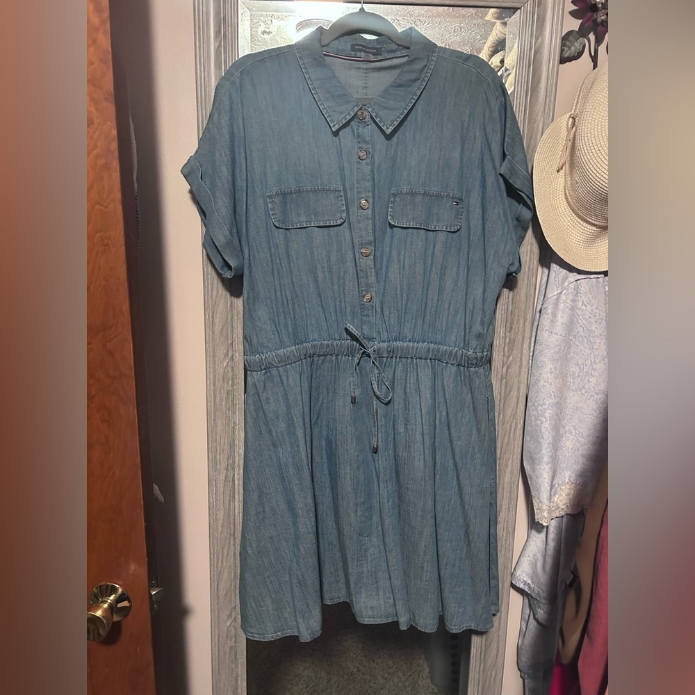 Tommy Hilfiger Blue Polo Collar Cuffed Sleeve Mini Sundress